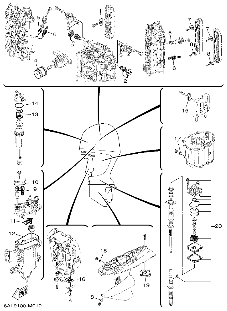 Yamaha F200CET, F225BET, FL200CET, FL225BET SCHEDULED SERVICE PARTS parts diagram